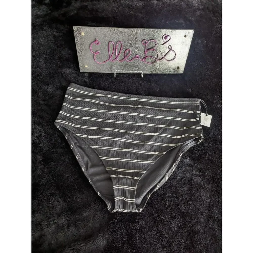 NWT Shade & Shore Black/White High Waist Medium Coverage Bikini Bottom L